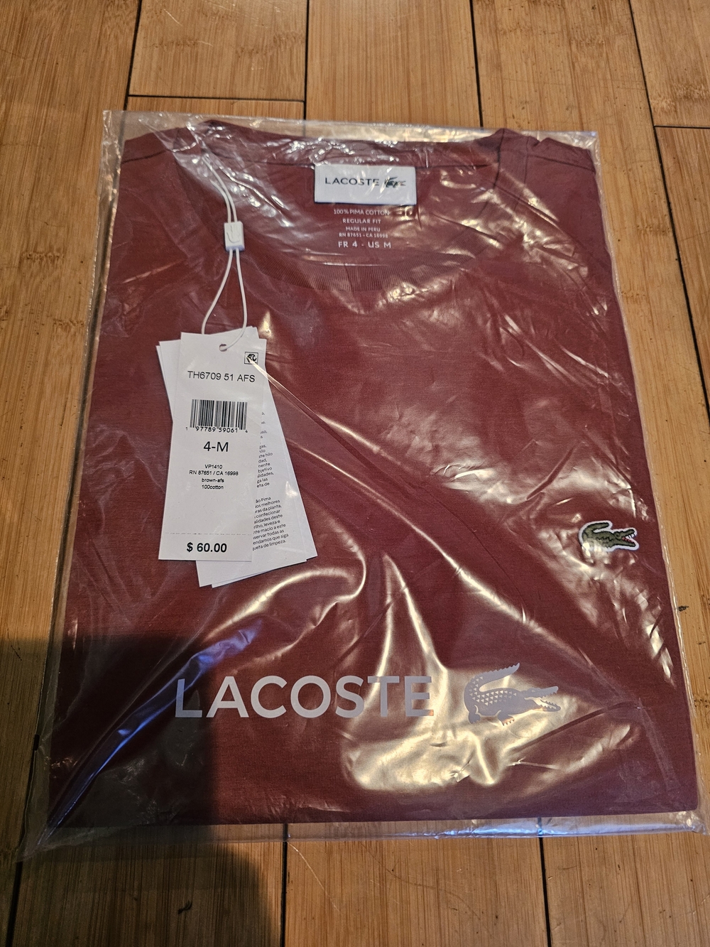 Lacoste Classic Crew Neck Tee in Burgundy